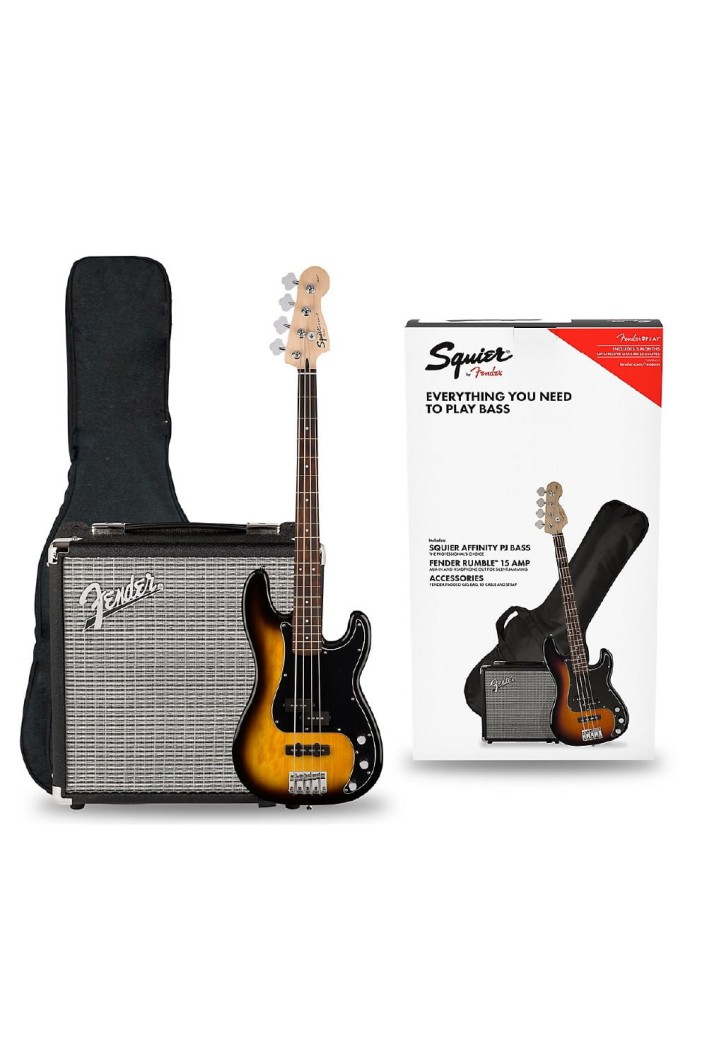 BAJO FENDER COMBO SQUIER + AMPLIFICADOR RUMBLE 15